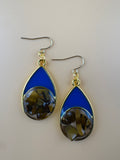 Gold and Blue Tiger's Eye Bezel Earrings